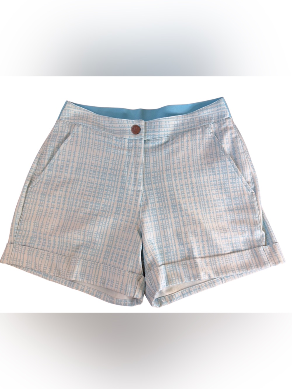PUMA Golf Shorts Women’s 8 Blue Aqua Geometric Print Stretch Performance